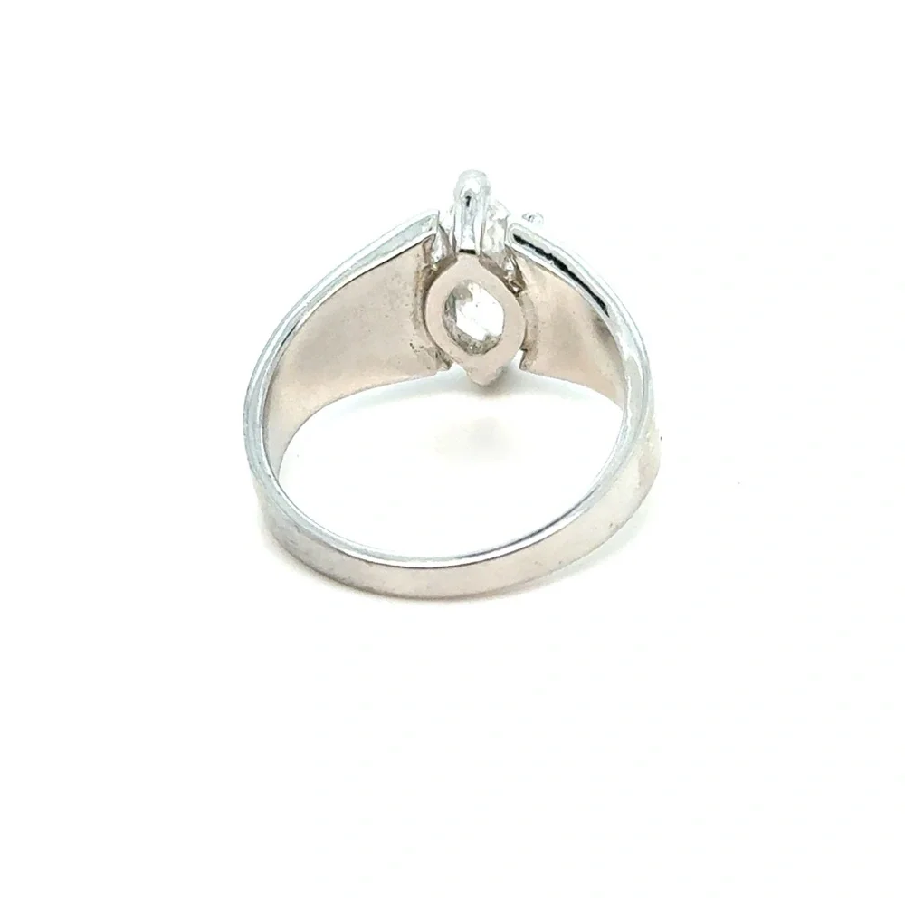 Silver Tone Marquise-Cut Clear Stone Ring - White‎